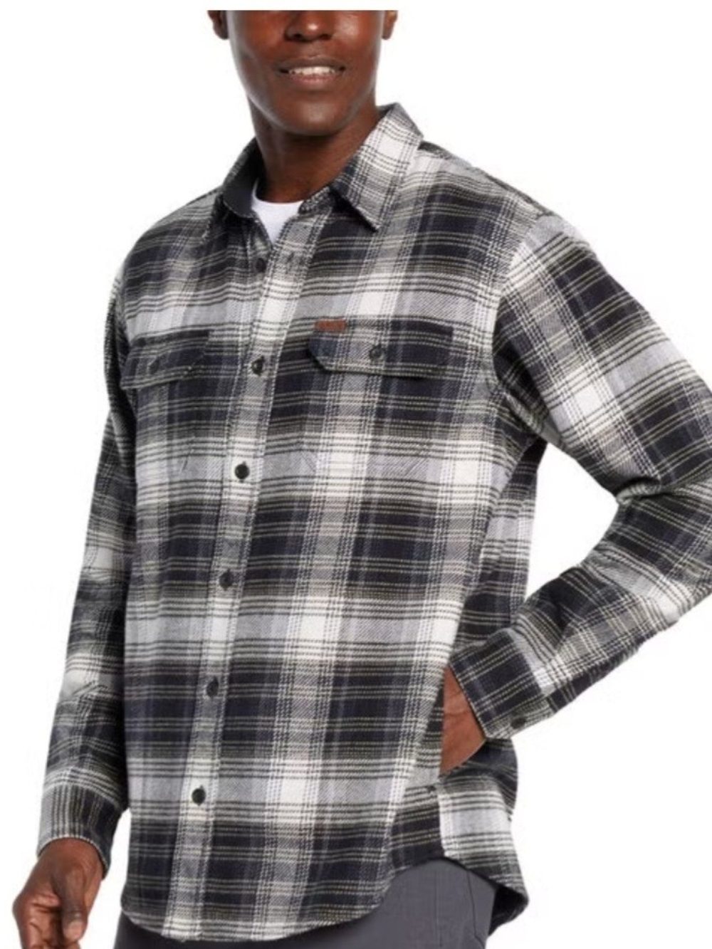 Orvis Men's Heavy Weight Black and White Plaid Button-Down Shirt XL